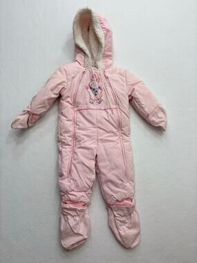Vintage 1980s Quiltex Pink Baby Girl Snowsuit Hooded Bunny 12 Months Retro C9